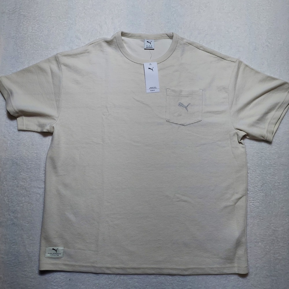 Puma Class Relaxed Tee Mens XL Alpine Snow Brand New Waffle Knit Pocket T-Shirt